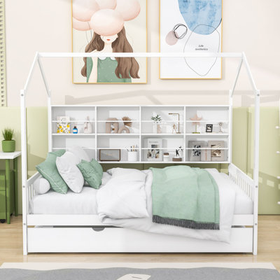Wooden House Daybed with Twin Trundle and Storage Shelf by Harper Orchard