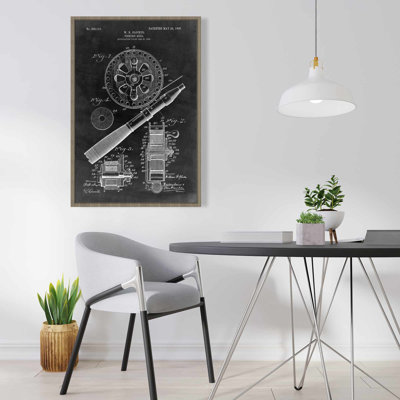 Vintage Livingroom Canvas | Black Blueprint Fishing Reel