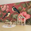 Papier peint adhésif auto-adhésif moderne L 96 "x l 69" Peel and Stick pour chambre à coucher avec deux oiseaux noirs et blancs, branches perchées, fleurs d'hibiscus roses-767174641