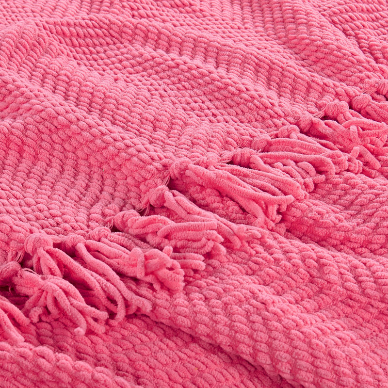 Jeté en tricot de tweed, 50 po x 60 po, Camélia rose
