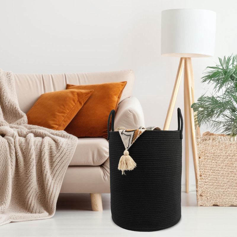 Panier à linge en corde de coton tissé - Panier de rangement pour corde à linge de 15 po x 20 po pour vêtements, jouets et couvertures parfaits