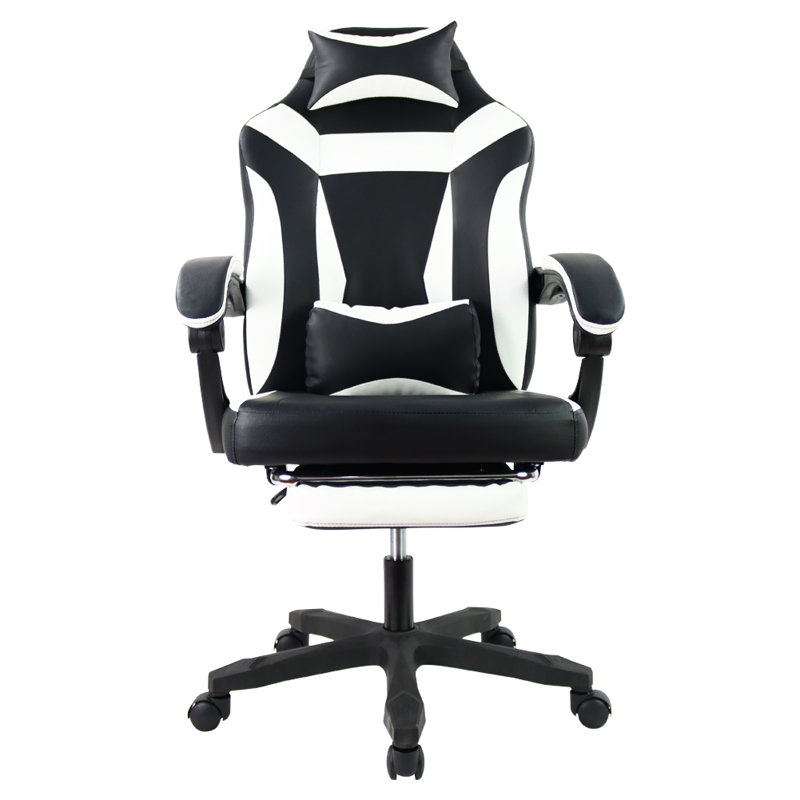 Inbox Zero Adjustable Reclining Ergonomic Faux Leather Swiveling PC & Racing Game Chair with Footrest, White