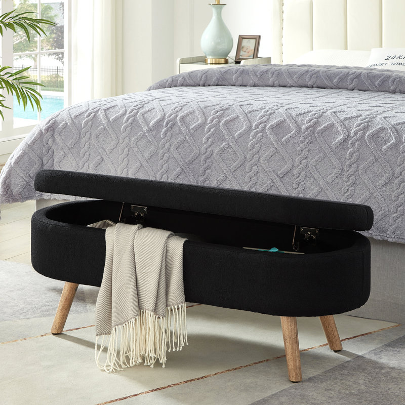 Banc de rangement avec repose-pieds ovale Luxury, Black, Black, Bois