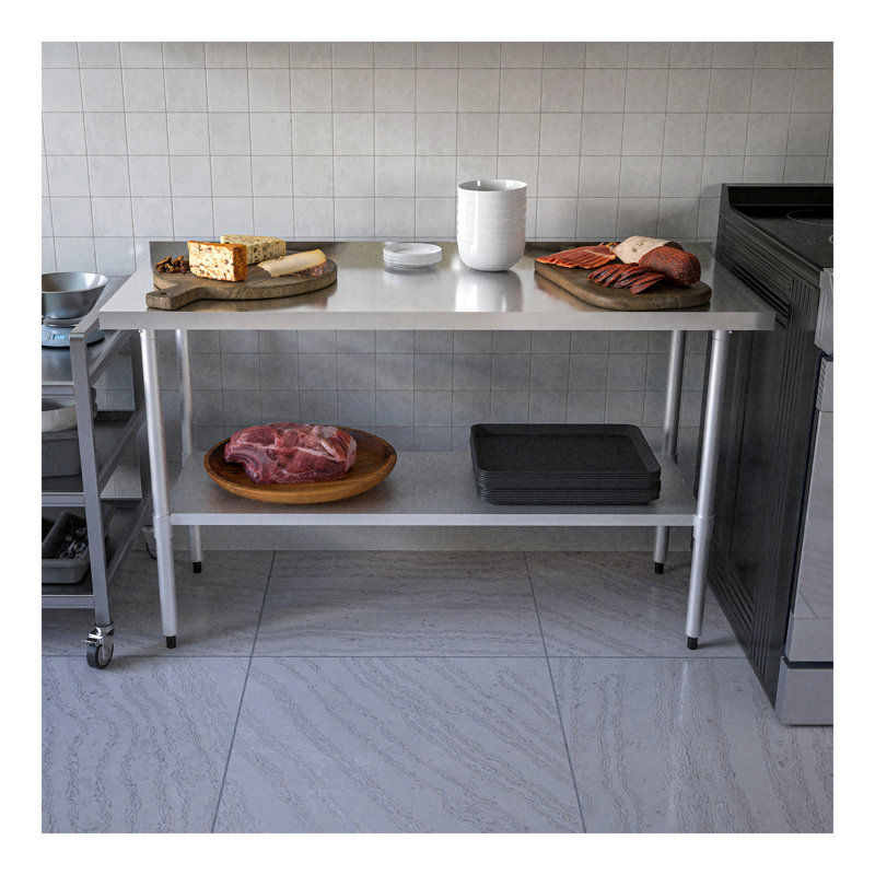 Table de préparation en acier inoxydable de 24 po x 60 po avec tablette réglable et pieds galvanisés, table de travail commerciale robuste pour la cuisine, la maison, le restaurant et l'hôtel