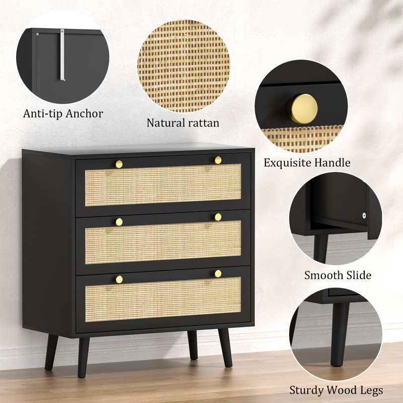Commode 3 tiroirs Claymore, Noir