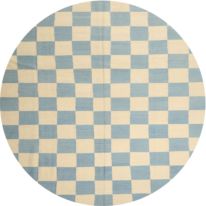 Tapis de surface bleu/crème contemporaine, Rond 7 pi