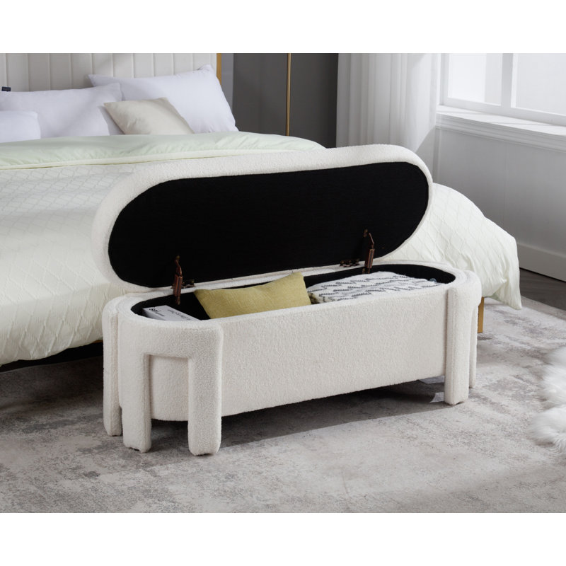 Banc de rangement rembourré en polyester Lalanya, Blanc