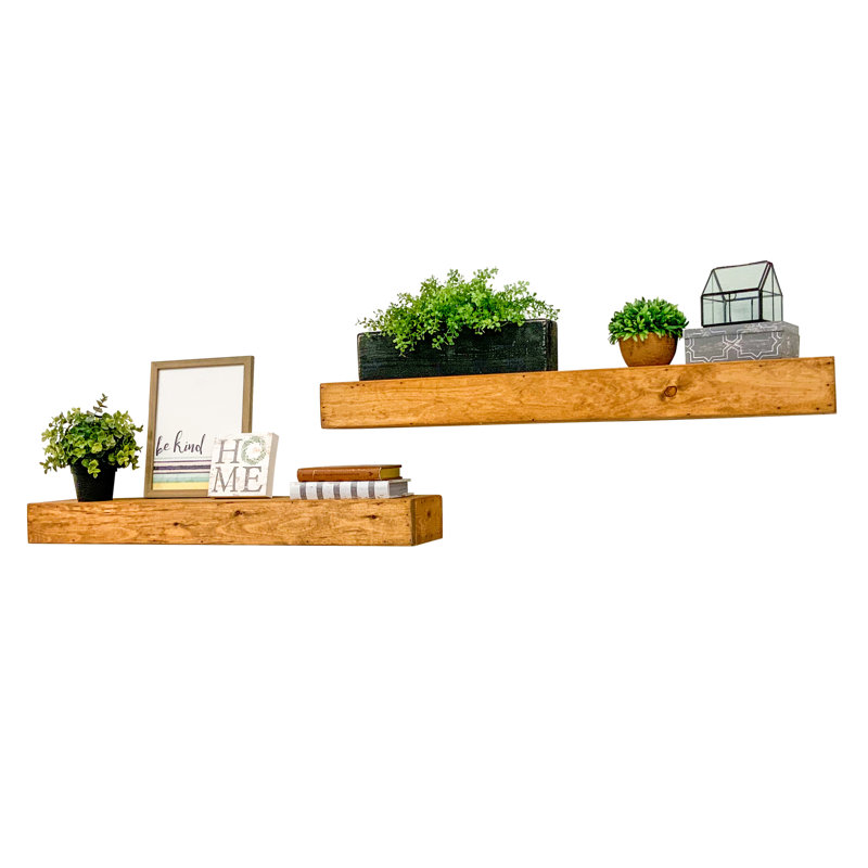 2 Piece Pine Floating Shelf, 3.75" H x 36" W x 6" D, Light Brown