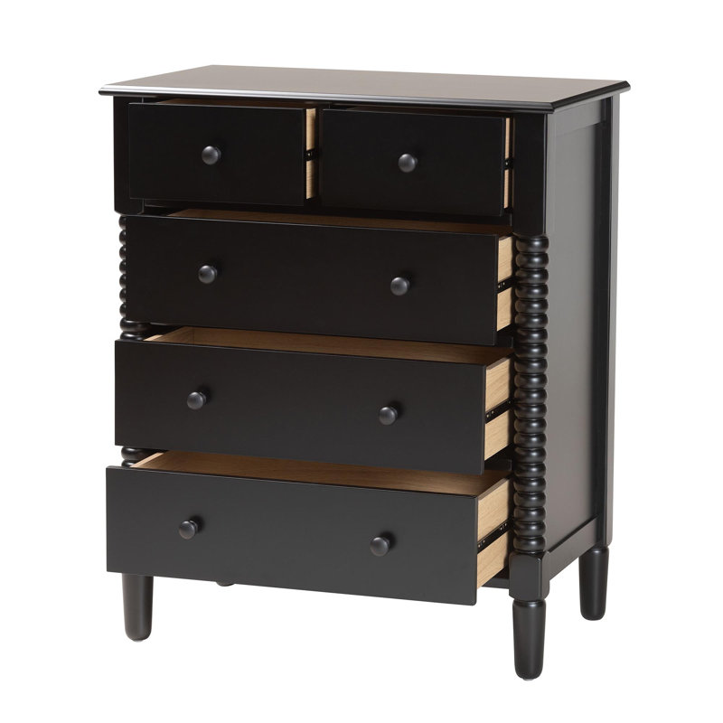 Baxton Studio Braith Farmhouse Spindle Wood 5-Drawer Chest, Black