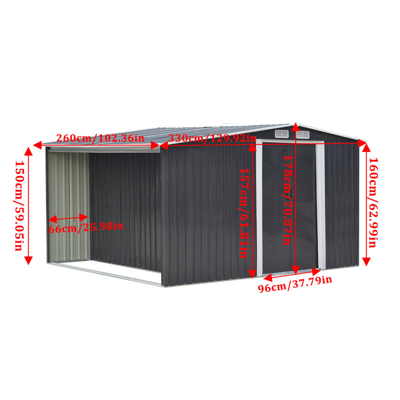 Garden Metal Storage Shed with Log Storage