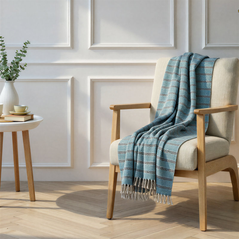 Woven Cotton Striped Throw With Fringe