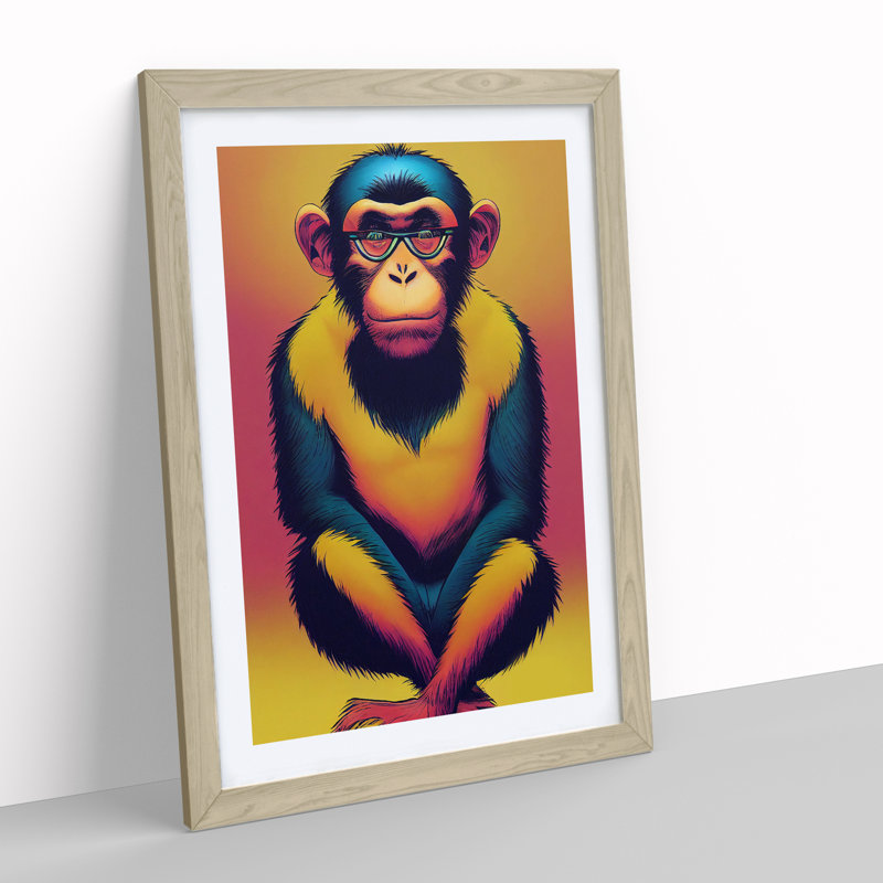 Marvellous Monkey - Single Picture Frame Painting, 34cm H x 25cm W x 2cm D, Oak