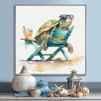 Turtle Laying On A Beach Chair With Sunglasses III - Turtle Canvas Print Wall Art