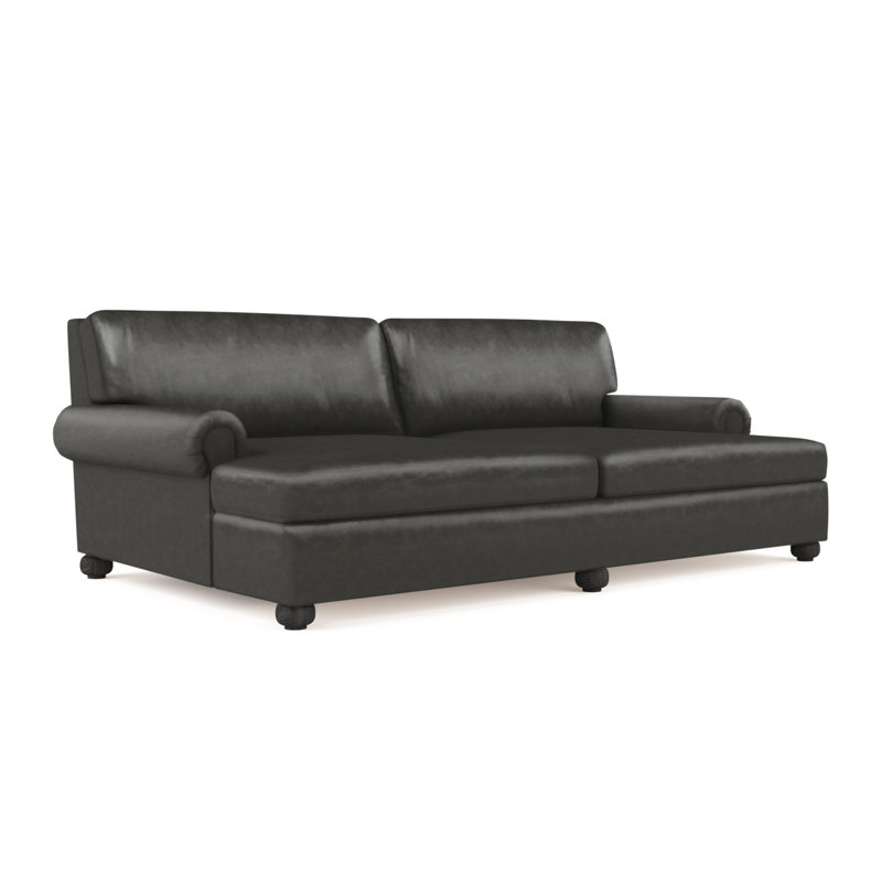 Leroy Rolled Panel-Arm Daybed with Bun Feet, Vintage Leather Graphite, Weathered