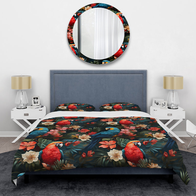 Ensemble de housse de couette Tropical Sunset Colors Parrots II, Housse de couette pour très grand lit et 2 très