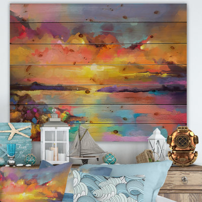 Coucher de soleil avec des reflets colorés I - Reproduction d'art sur bois sans cadre