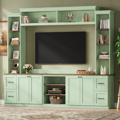 94.8'' 4-in-1 Entertainment Center Wall Unit with Storage Cabinets and Library Bookshelf for TVs up to 70"