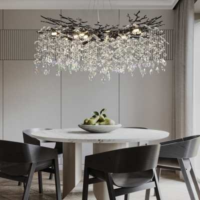 Abe 14-Light 39" Dimmable Tree Branch Crystal Chandelier Round Pendant Lights for Dining Room