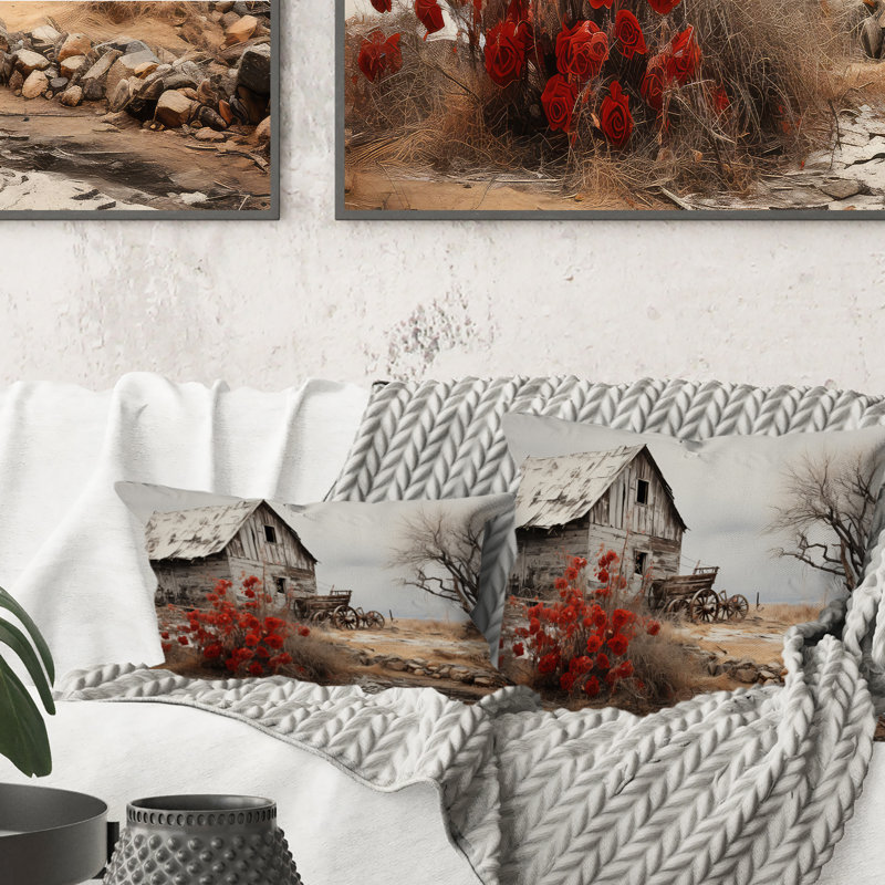 Red Farmhouse Rustic Elegance I - Coussin imprimé à la ferme, H 18 po x l 18 po, Carré