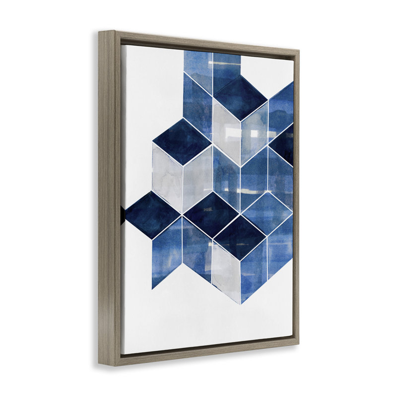 «Stacked Geometric Cubes», art mural sur toile par Steller Design Studio, H 31 po x l 25 po, Cadre flottant orme Montalcino