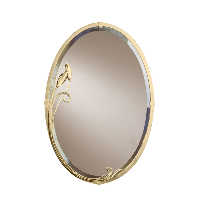 Leaf Traditional Beveled Accent Mirror, Modern Brass