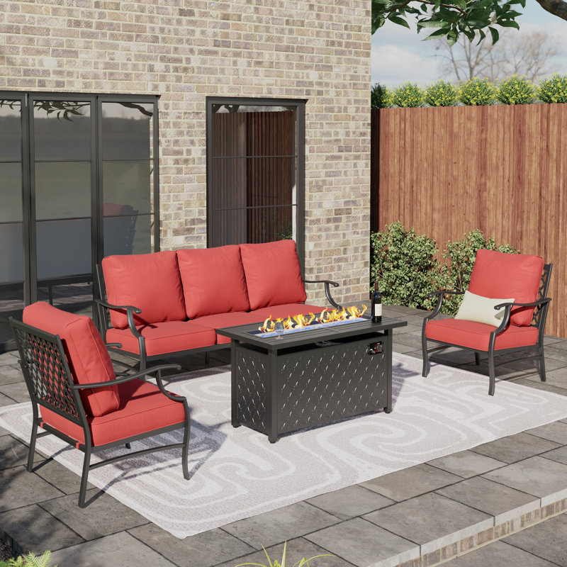 Asfand Outdoor Patio Conversation Furniture Set, Red