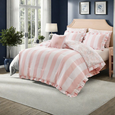Pink Full Queen Bedding Sets, Microfiber Ruffle Comforter, Romantic Bedroom