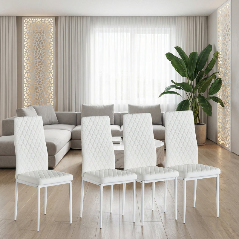 Ensemble de 4 chaises de salle à manger rembourrées en similicuir à motif de losanges (ensemble de 4), Blanc