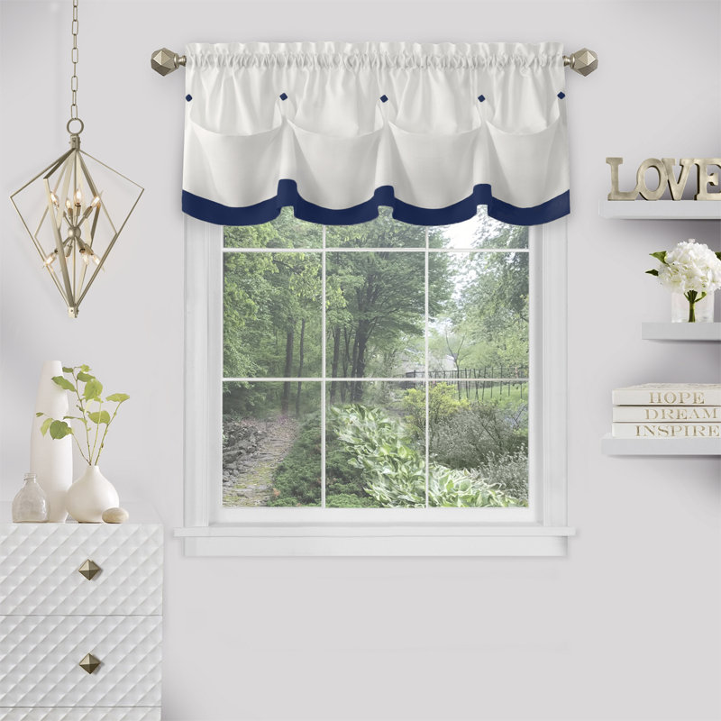 Tailored Kitchen Curtain, Navy, 14" H x 58" W