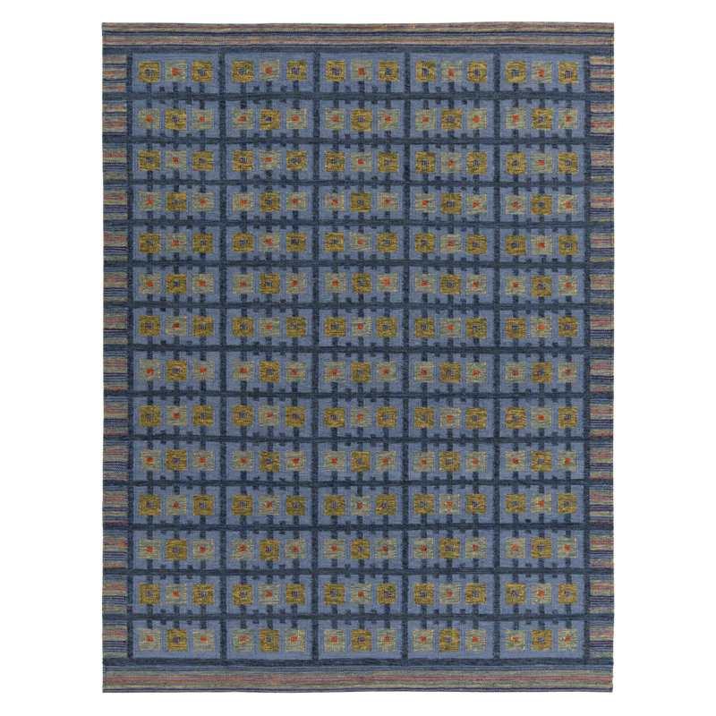 Scandinavian Hand Knotted Wool Geometric Area Rug, Rectangle 10' x 14'