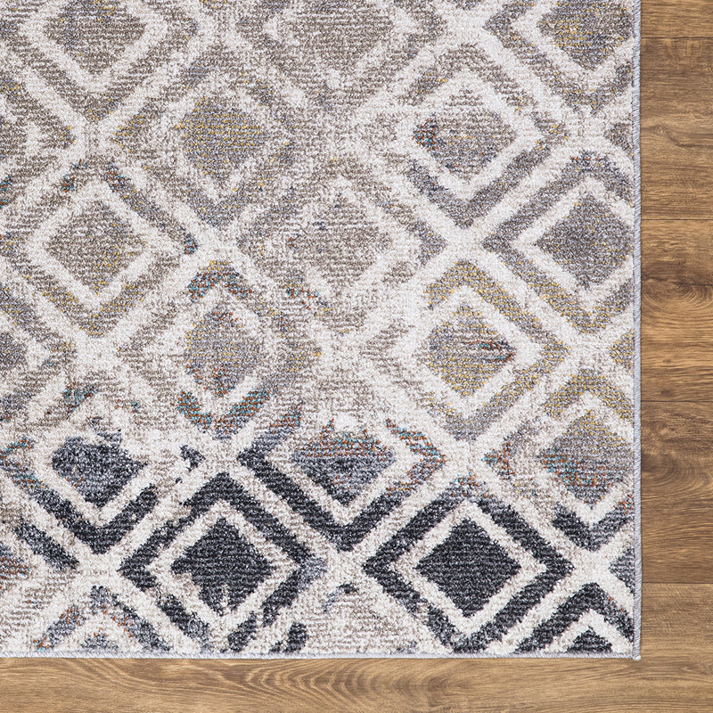 Diamant beige géométrique usé / fondu beige, Rectangle 6 pi 7 po x 9 pi 3 po