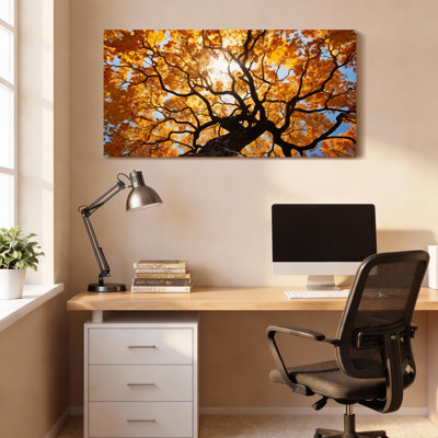 Ensemble de 1 tableau sur toile tendue représentant un arbre d'automne au soleil