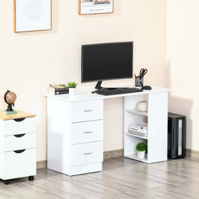 Bureau d'ordinateur moderne avec bureau et bureau avec 3 tiroirs et tablette de rangement