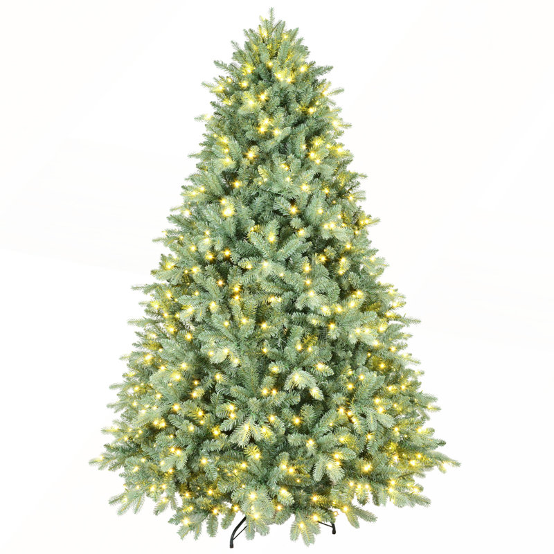 Arbre de Noël 8 pi avec 900 lumières DEL blanc chaud, 3308 pointes PE + PVC, installation facile et support en métal robuste