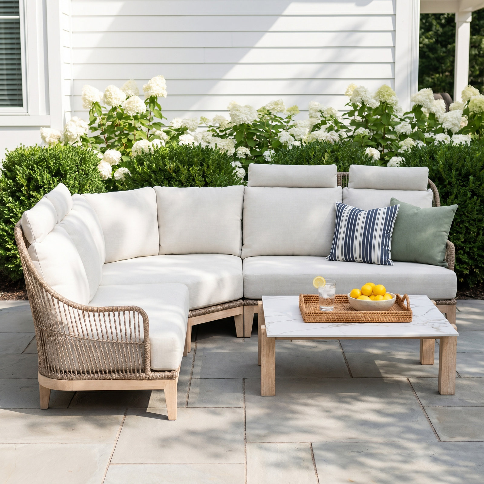 4-Piece Outdoor Sectional & Sintered Stone Coffee Table Set