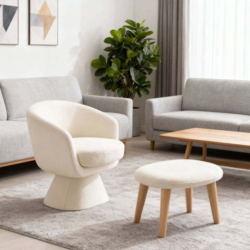 Fauteuil Lazy avec repose-pieds, fauteuil d'appoint moderne, Blanc