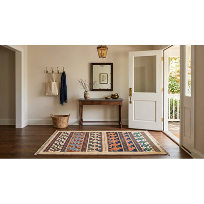 Tapis oriental tribal en laine noué à la main 3 pi 5 po x 4 pi 10 po