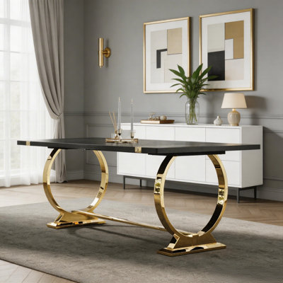 Table de salle à manger rectangulaire moderne avec base en acier inoxydable poli