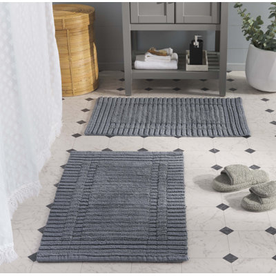 Greyson Striped Hand Woven Cotton Machine Washable Solid Color Bathmat