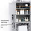 Unité de rangement moderne au-dessus de la toilette en gris, avec portes doubles, tablette réglable et armoire de rangement ouverte, option