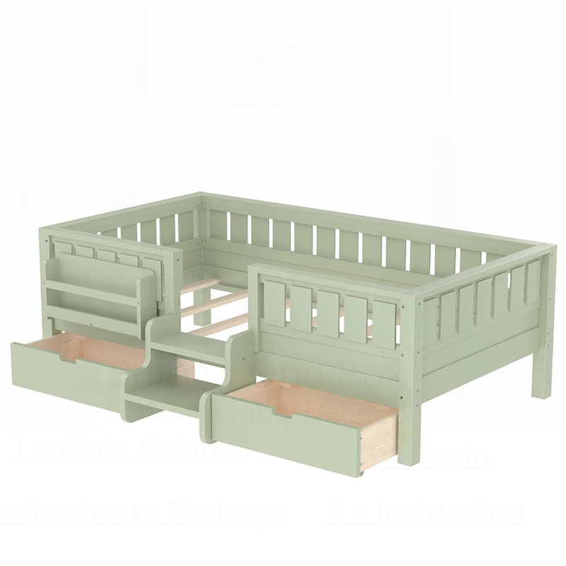 Lit d'enfant avec tablettes intégrées, tiroirs de rangement et escalier de sécurité pour un confort et une sécurité accrus