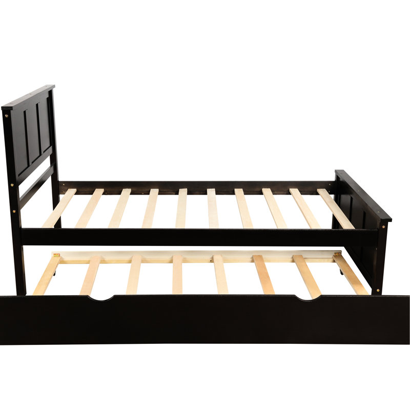 Lit simple avec lit gigogne réglable - Plateforme de construction mobile, Espresso