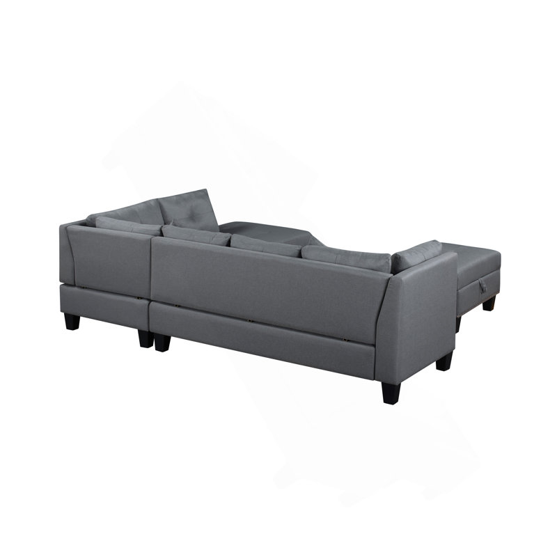 104.5" Upholstered Sofa,Chaise & Ottoman,Gray