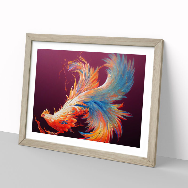 XH1022-6899X Phenomenal Phoenix Bird 1 Piece Single Picture Frame Wall Art, 34cm H x 46cm W x 2cm D, Oak