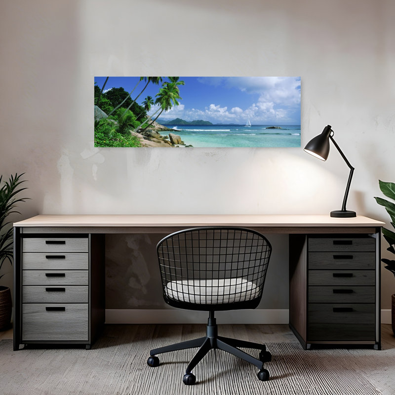 Palm Trees On The Beach Anse Severe La Digue Island Praslin Island Seychelles by Chad Ehlers - Wrapped Canvas Panoramic Print