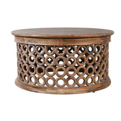 Stella Farmhouse Solid Wood Handmade Round Drum Coffee Table