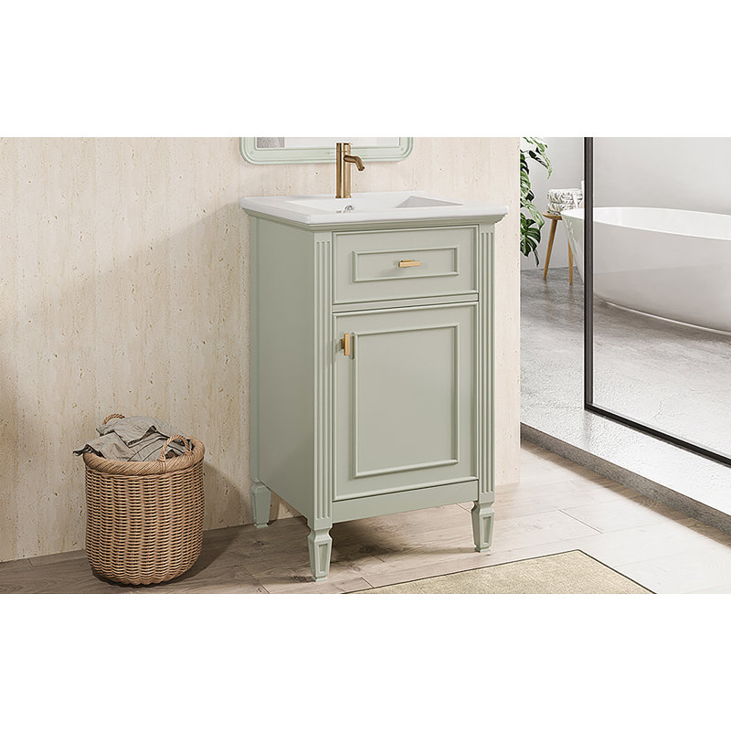 Meuble-lavabo autoportant avec lavabo, pieds en bois massif, tablette réglable, tiroir inclinable, boutons en alliage de zinc pour petits espaces