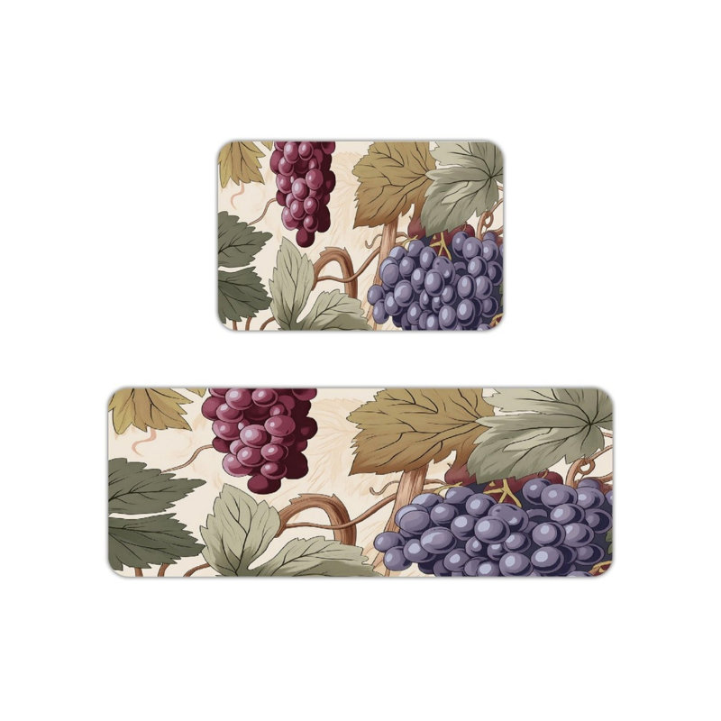 Ensemble de 2 tapis de cuisine à motif raisin beige