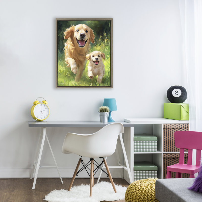 Cadre flottant père et fils Labrador, design par Momart, H 21 po x l 17 po, Cadre flottant orme Montalcino