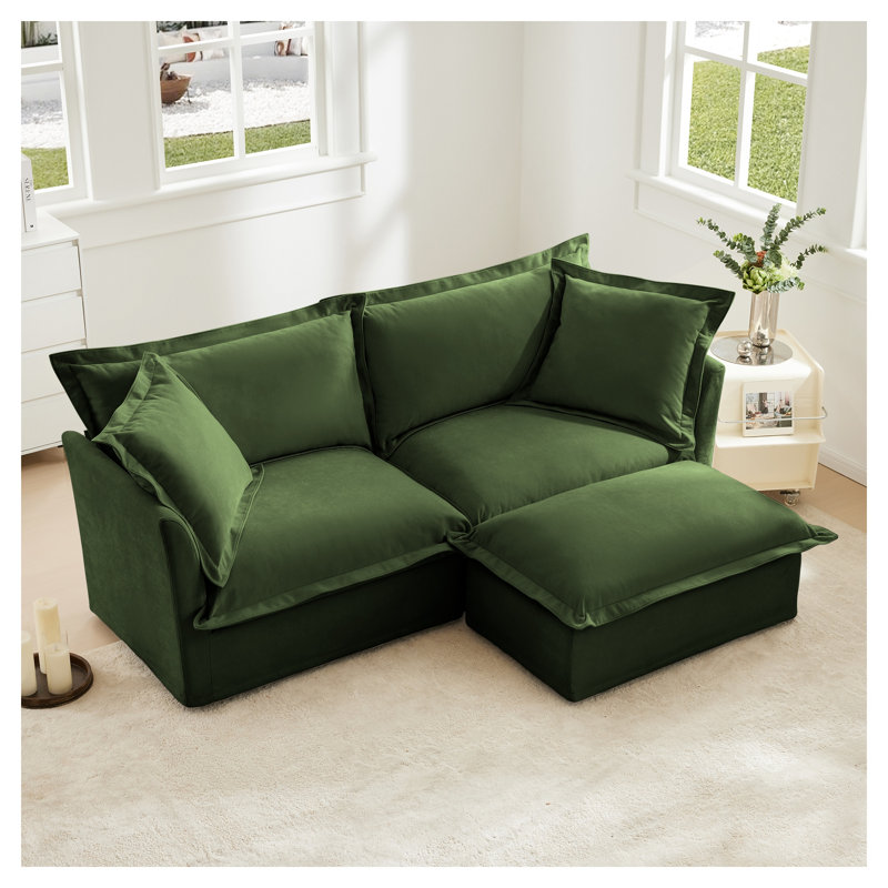 Canapé modulaire en chenille à assise profonde avec repose-pieds convertible, canapé avec housse en L et coussins surdimensionnés pour le salon
